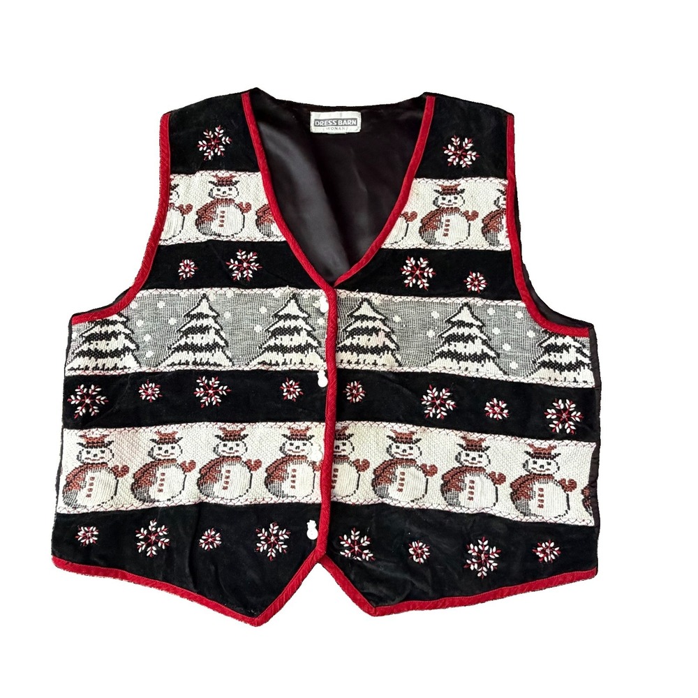 Vtg Dressbarn 2XL Snowman Embroidered Christmas Vest Top Corduroy Velvet Ugly